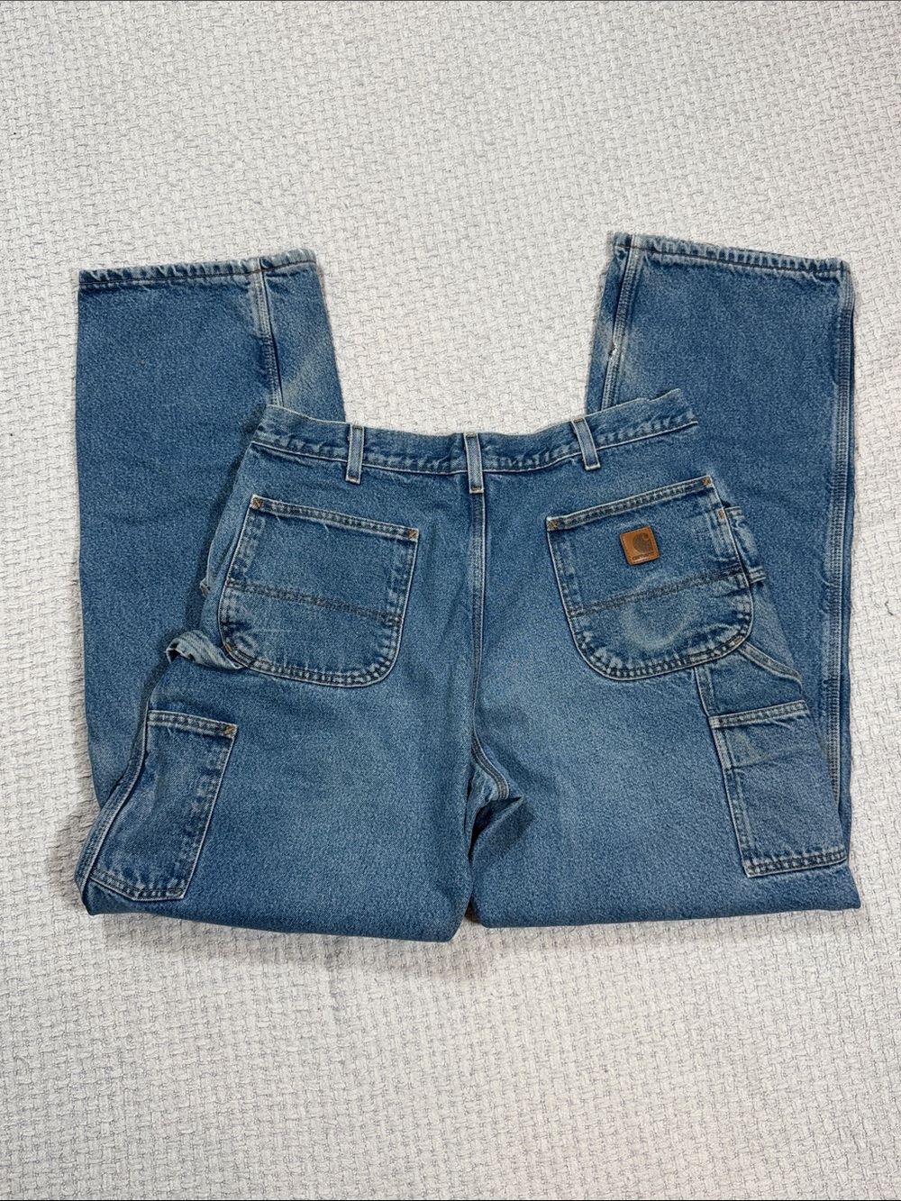 Carhartt Flannel Lined Jeans B236DST Pants Dungaree Fit Distressed Denim 36x36